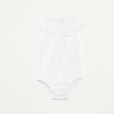 Body sans manches à col large en broderies anglaises BLANC