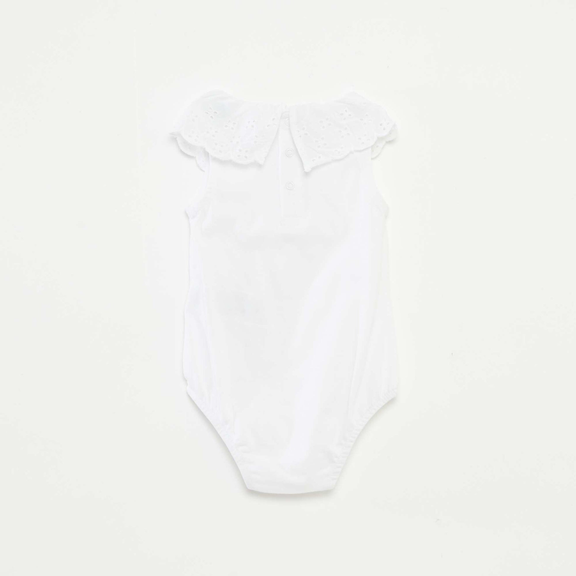 Body sans manches à col large en broderies anglaises BLANC
