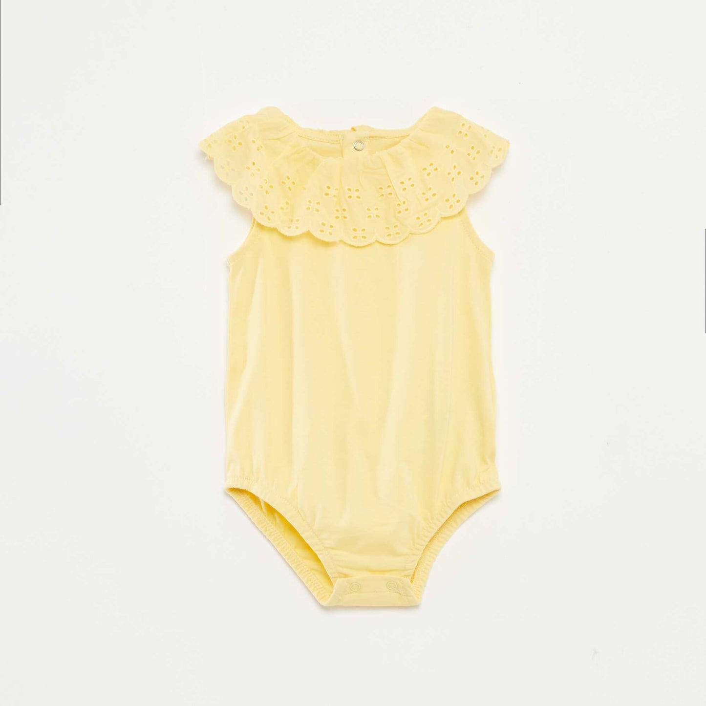 Body sans manches à col large en broderies anglaises JAUNE