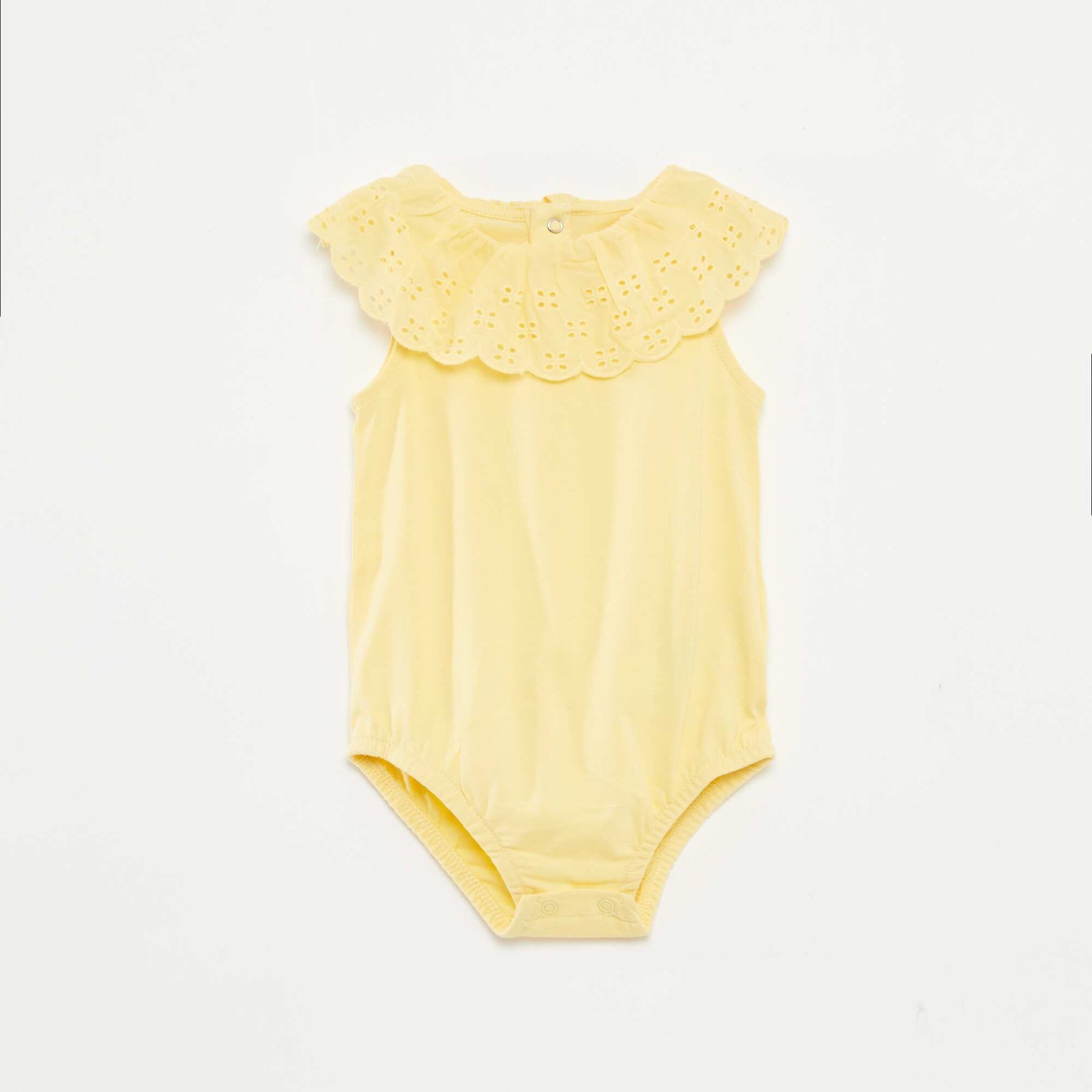 Body sans manches à col large en broderies anglaises JAUNE