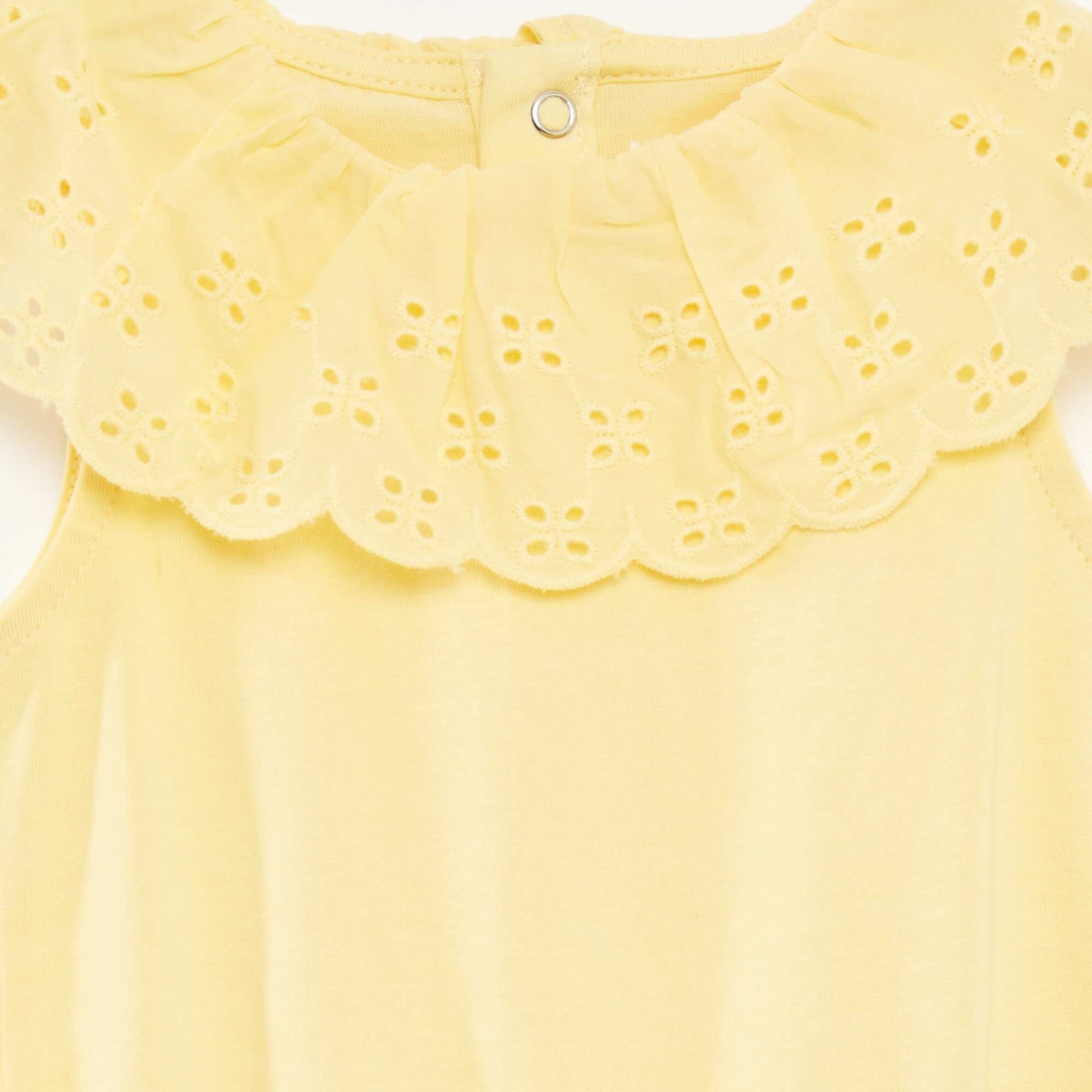 Body sans manches à col large en broderies anglaises JAUNE