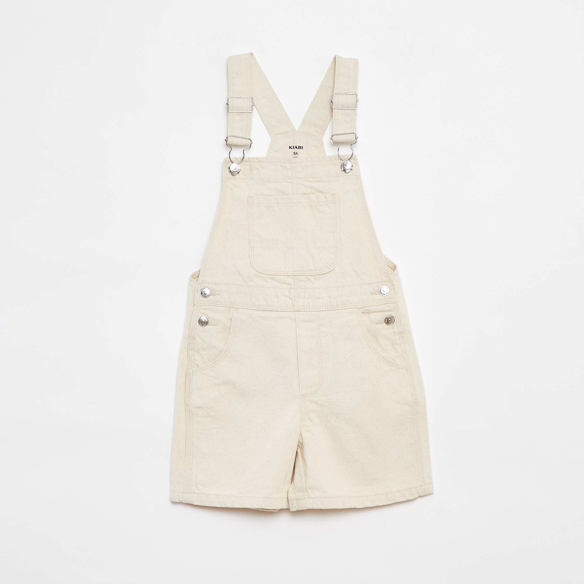 Salopette short en jean  avec poche poitrine BLANC