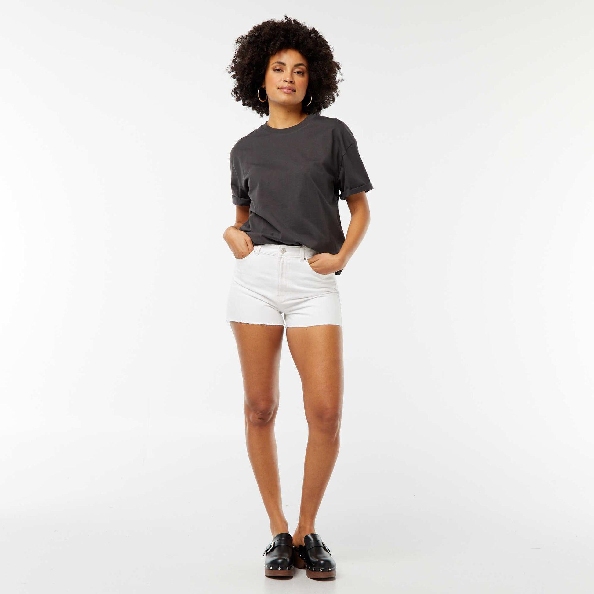 Short en denim avec finitions à cru BLANC