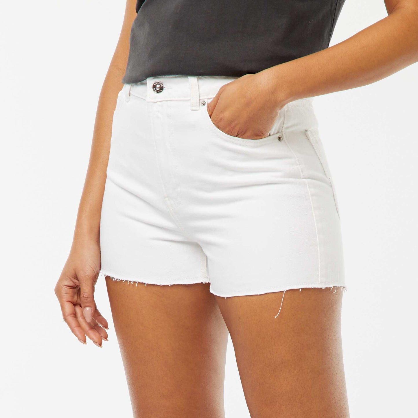 Short en denim avec finitions à cru BLANC