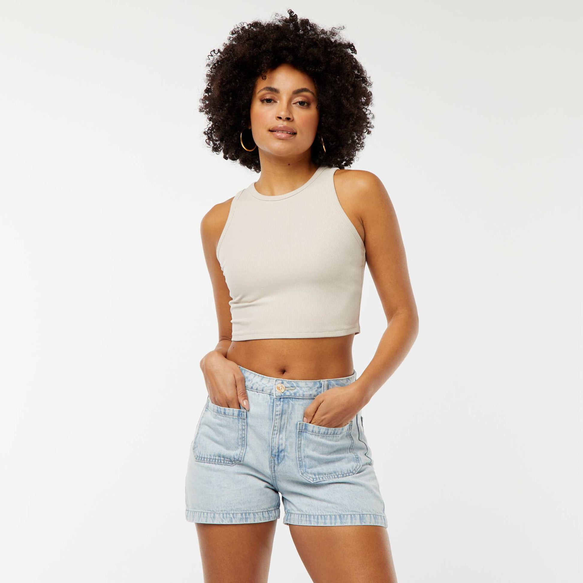 Short taille haute en jean avec 4 poches plaquées TRIPLE STONE