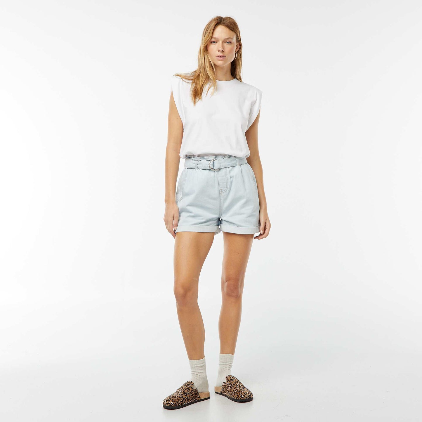 Short en jean taille haute BLEU