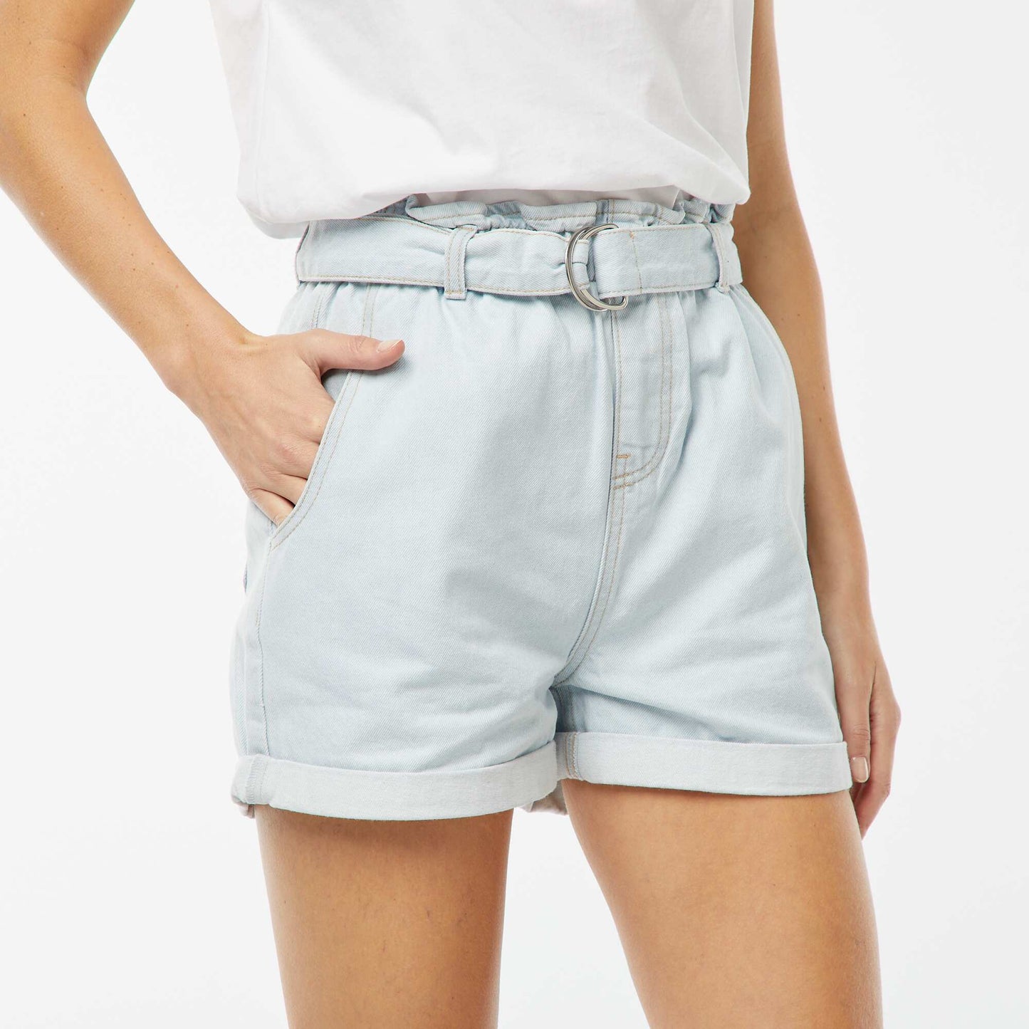 Short en jean taille haute BLEU