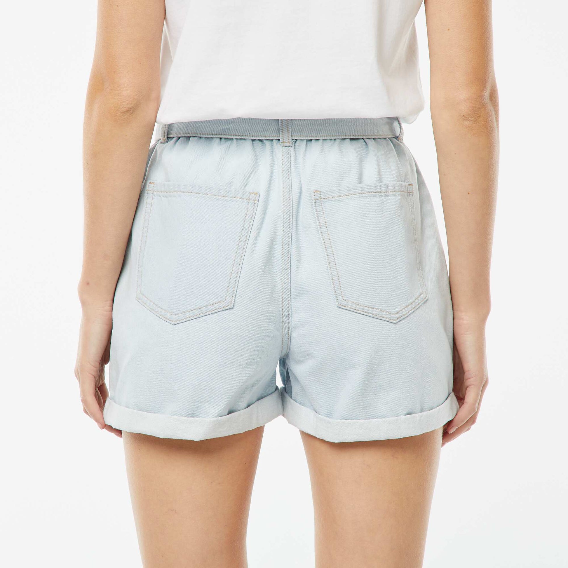 Short en jean taille haute BLEU