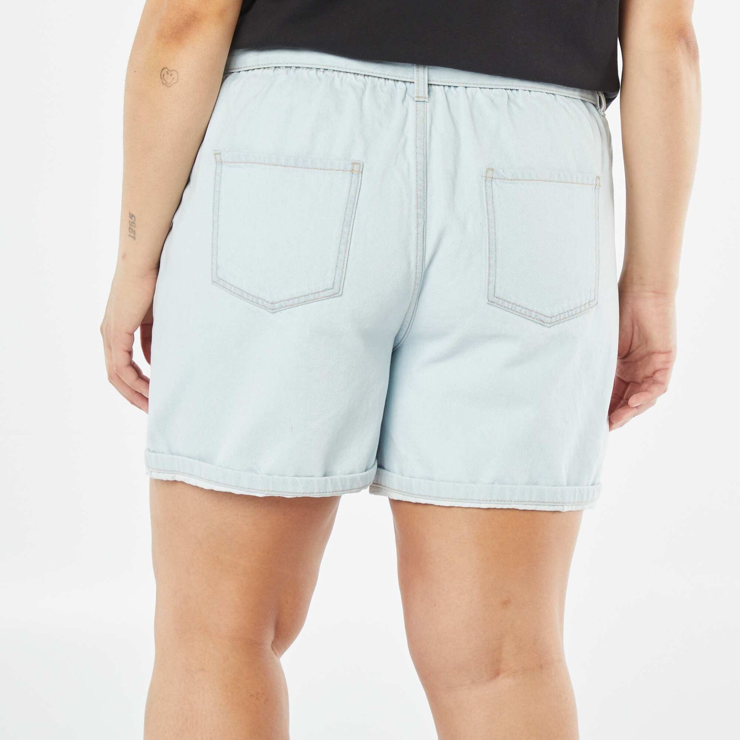 Short en jean uni avec ceinture BLEU