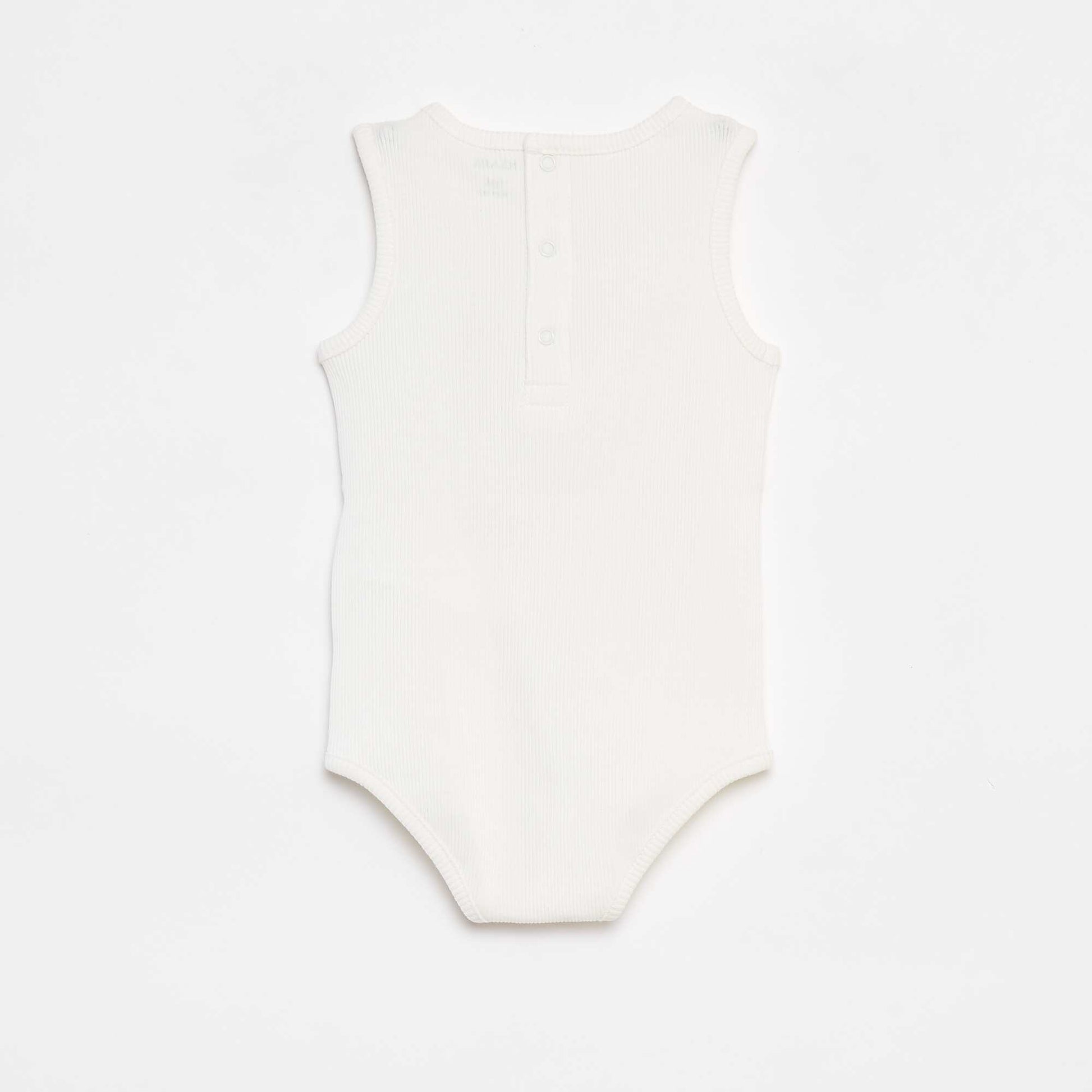 Body sans manches côtelé et brodé BLANC
