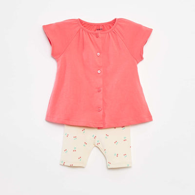 Ensemble 2 pièces tee-shirt + legging imprimé ROSE