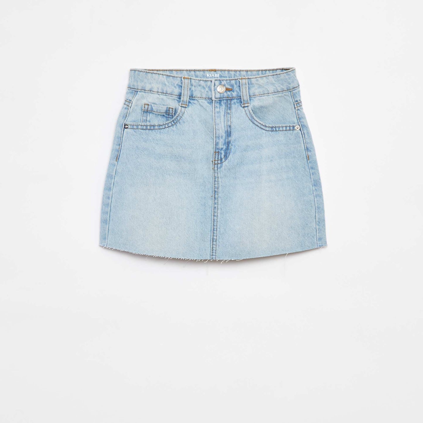 Jupe courte en denim unie coupe à cru BLEU