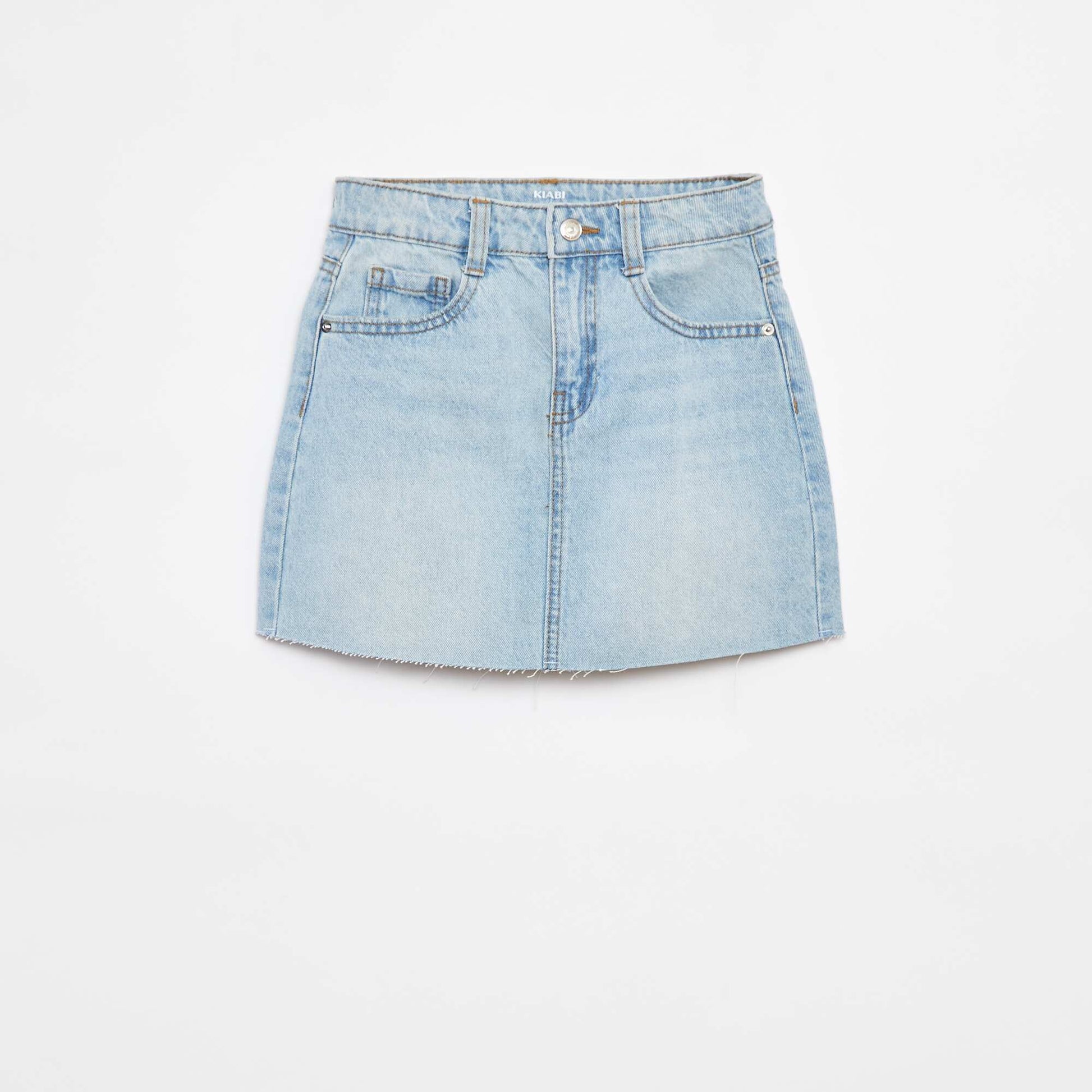Jupe courte en denim unie coupe à cru BLEU