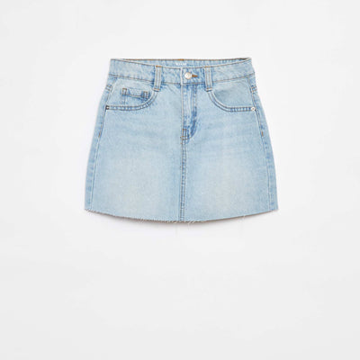 Jupe courte en denim unie coupe à cru BLEU