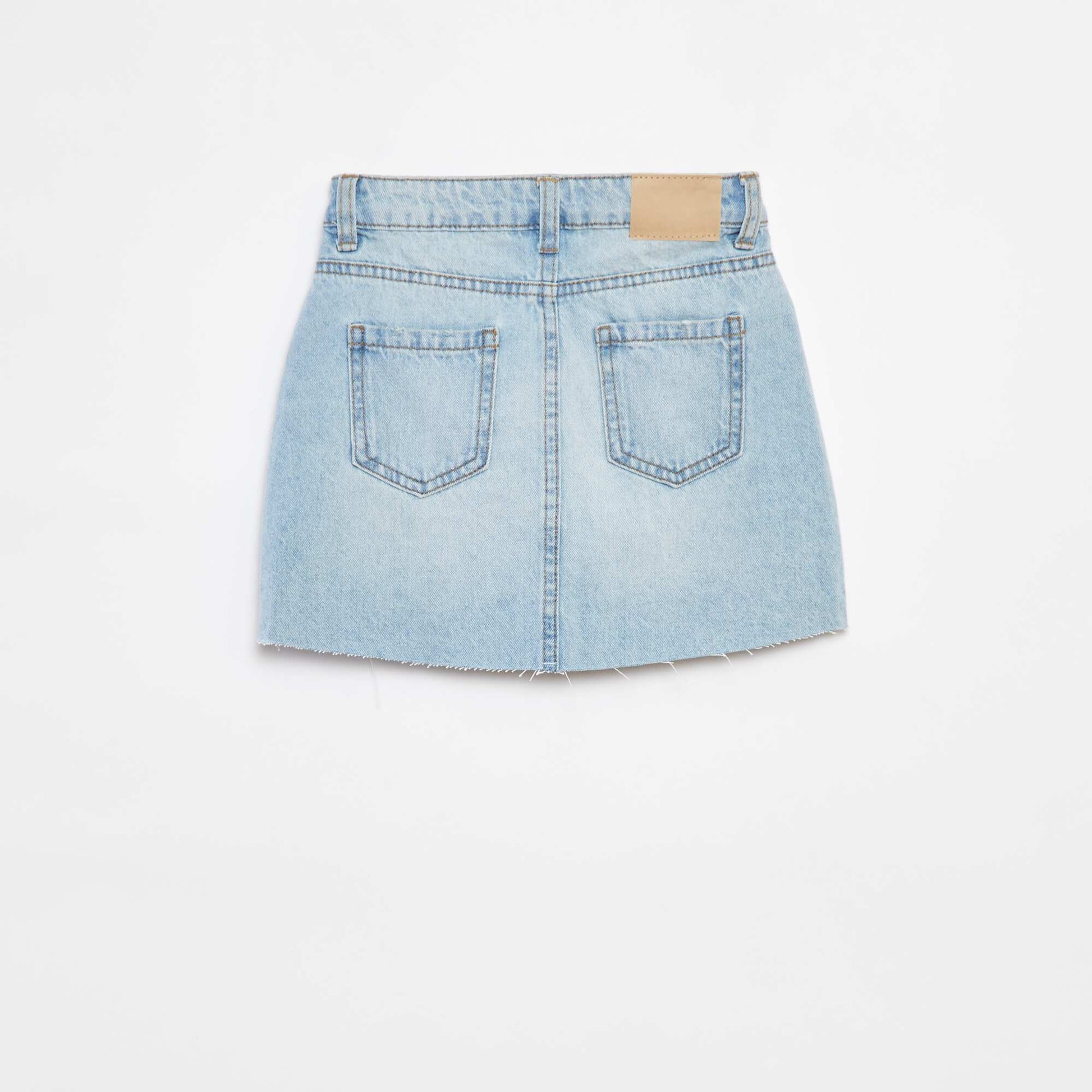 Jupe courte en denim unie coupe à cru BLEU