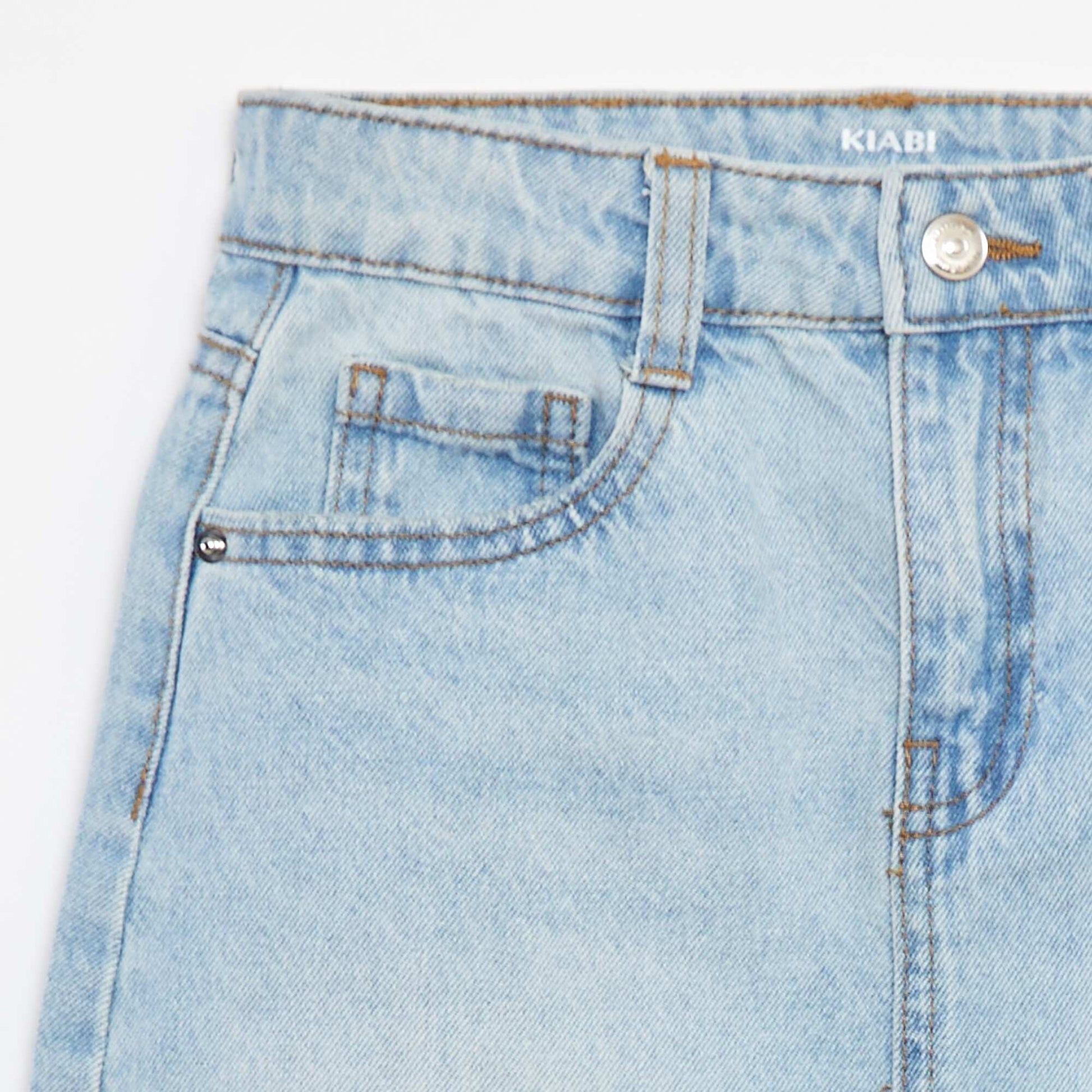 Jupe courte en denim unie coupe à cru BLEU