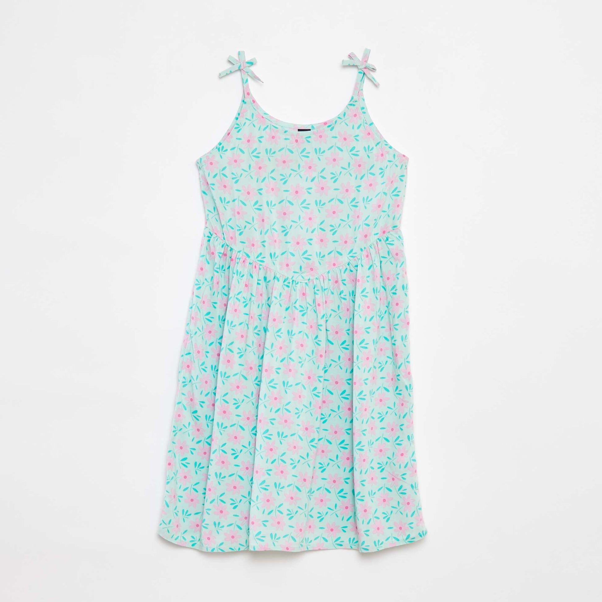 Robe fluide à fines bretelles et motif all over BLEU