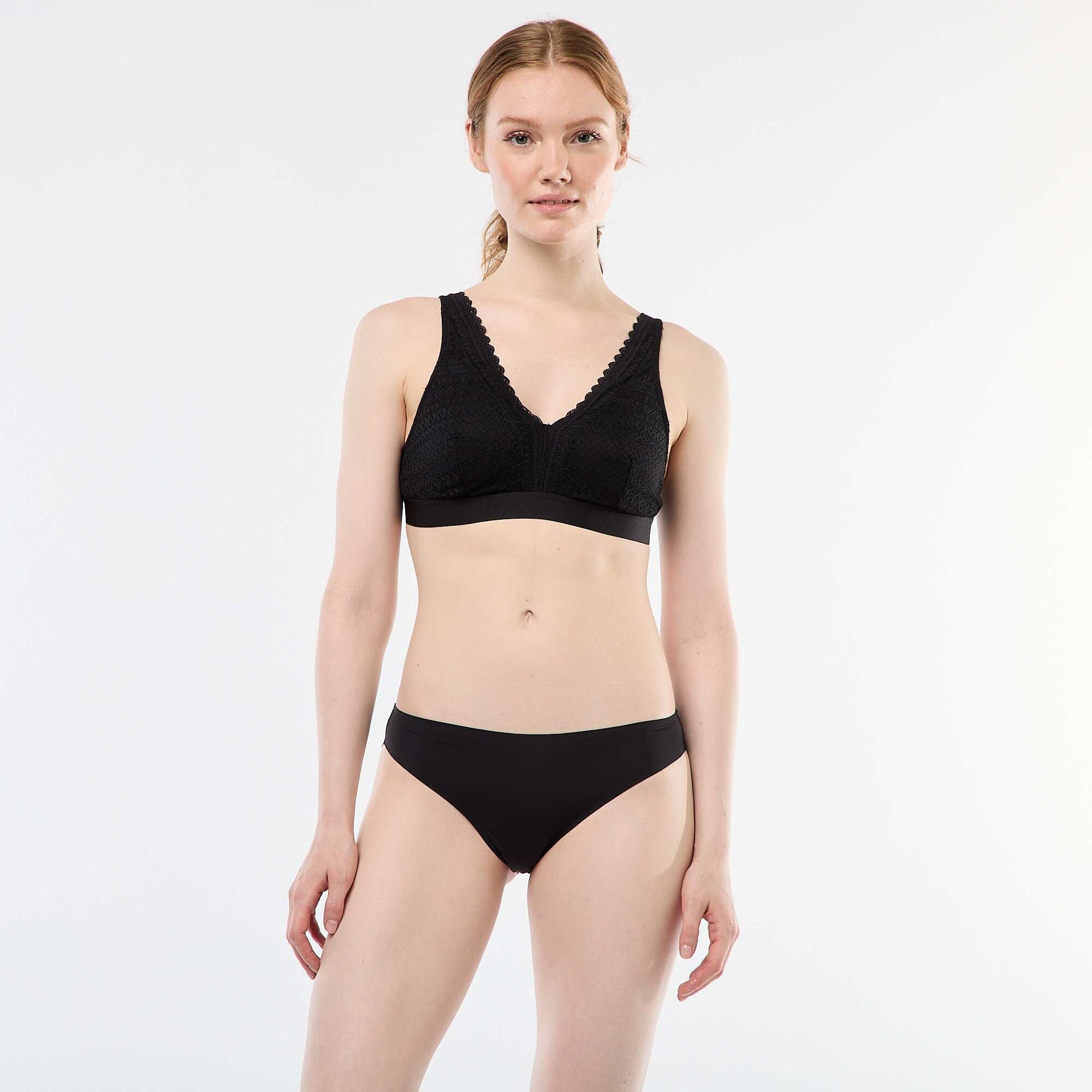 Culotte en microfibre et en dentelle NOIR