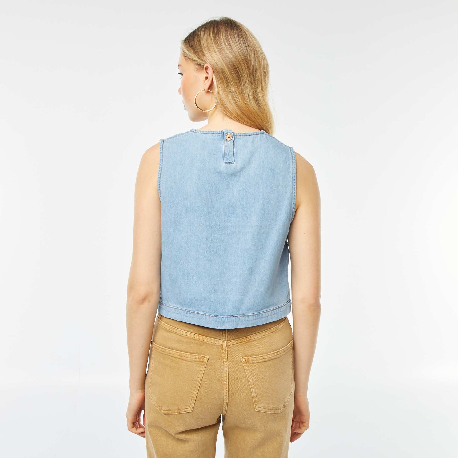Top crop-top sans manches unie BLEU