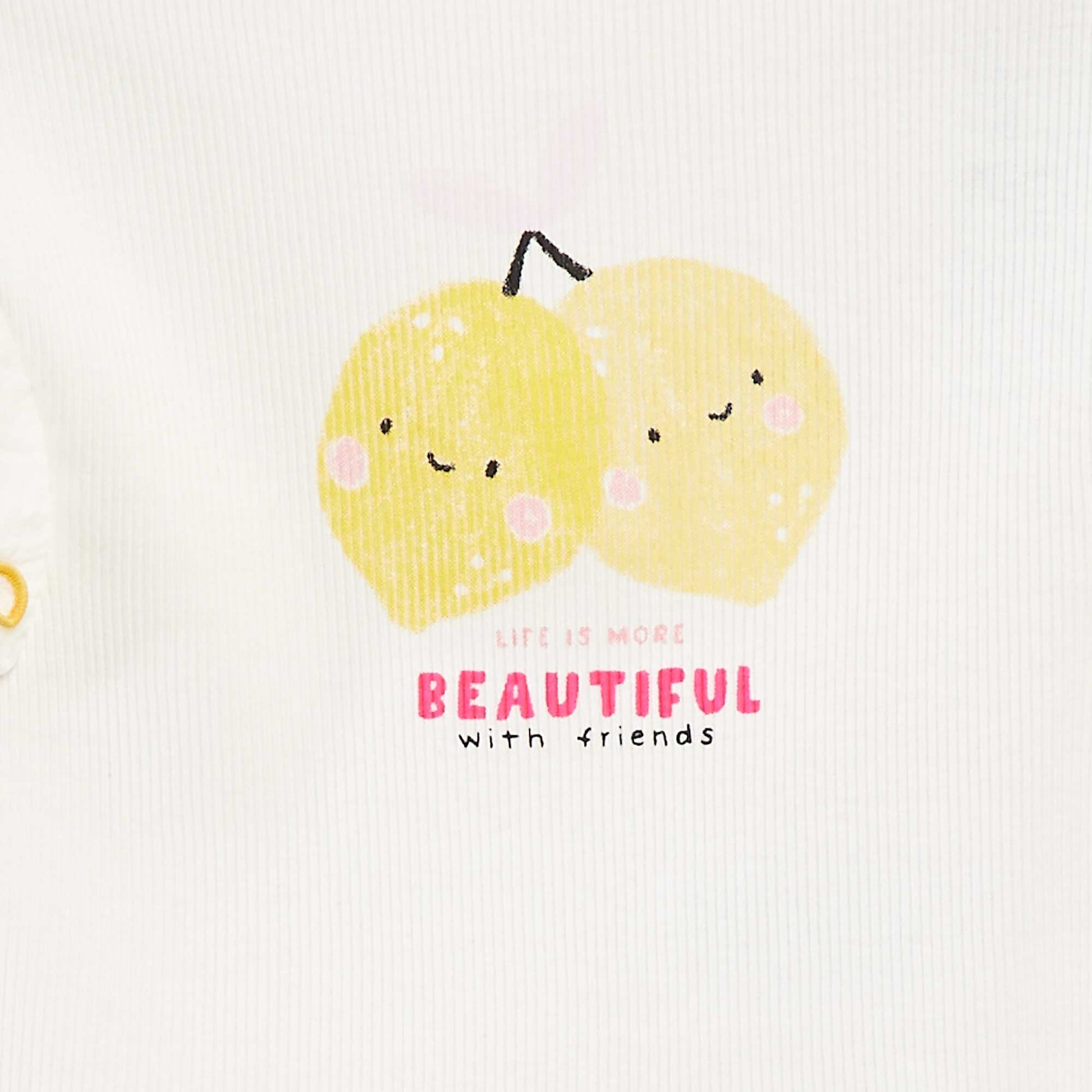 Tee-shirt en maille côtelée avec manches volantées BLANC/JAUNE