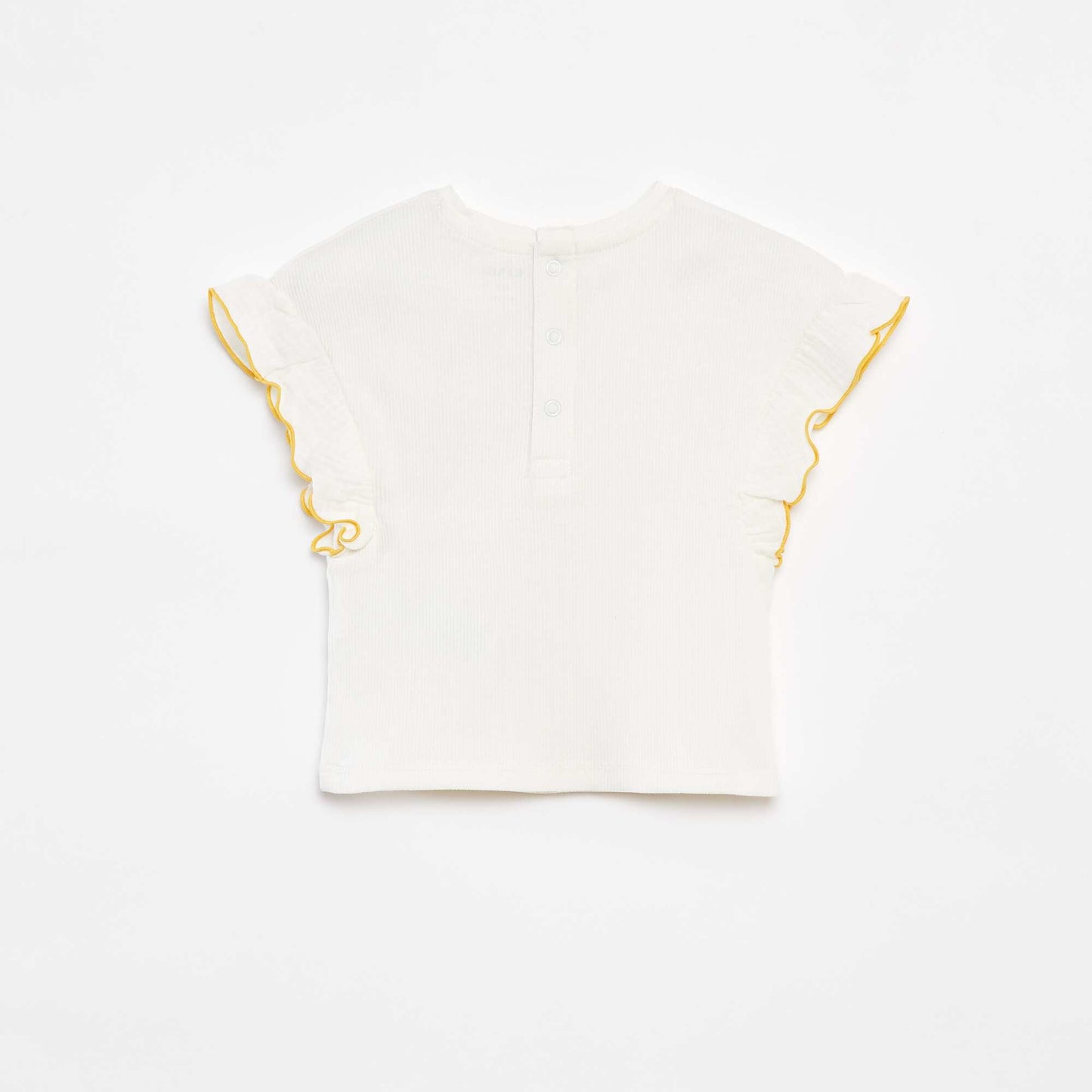 Tee-shirt en maille côtelée avec manches volantées BLANC/JAUNE