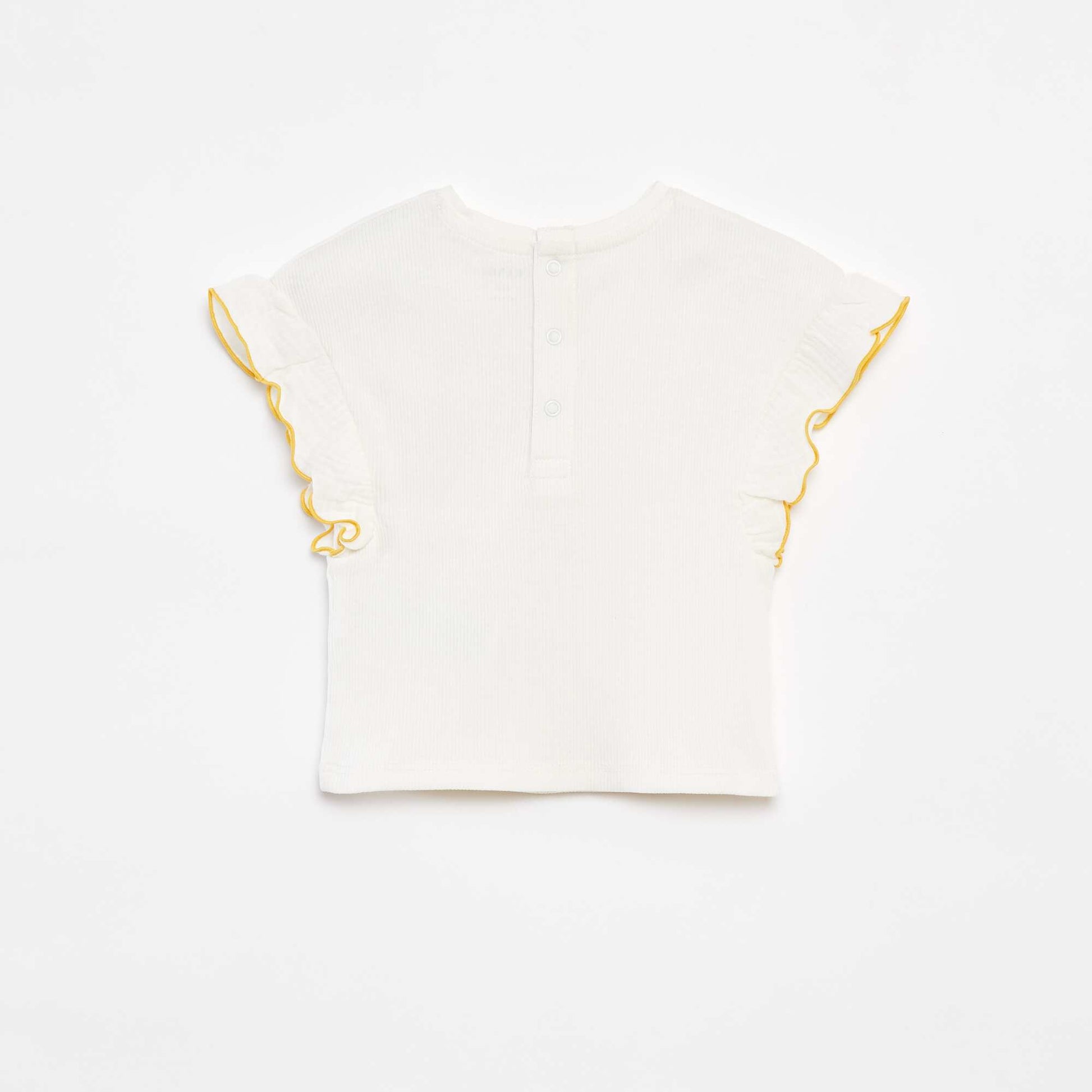 Tee-shirt en maille côtelée avec manches volantées BLANC/JAUNE