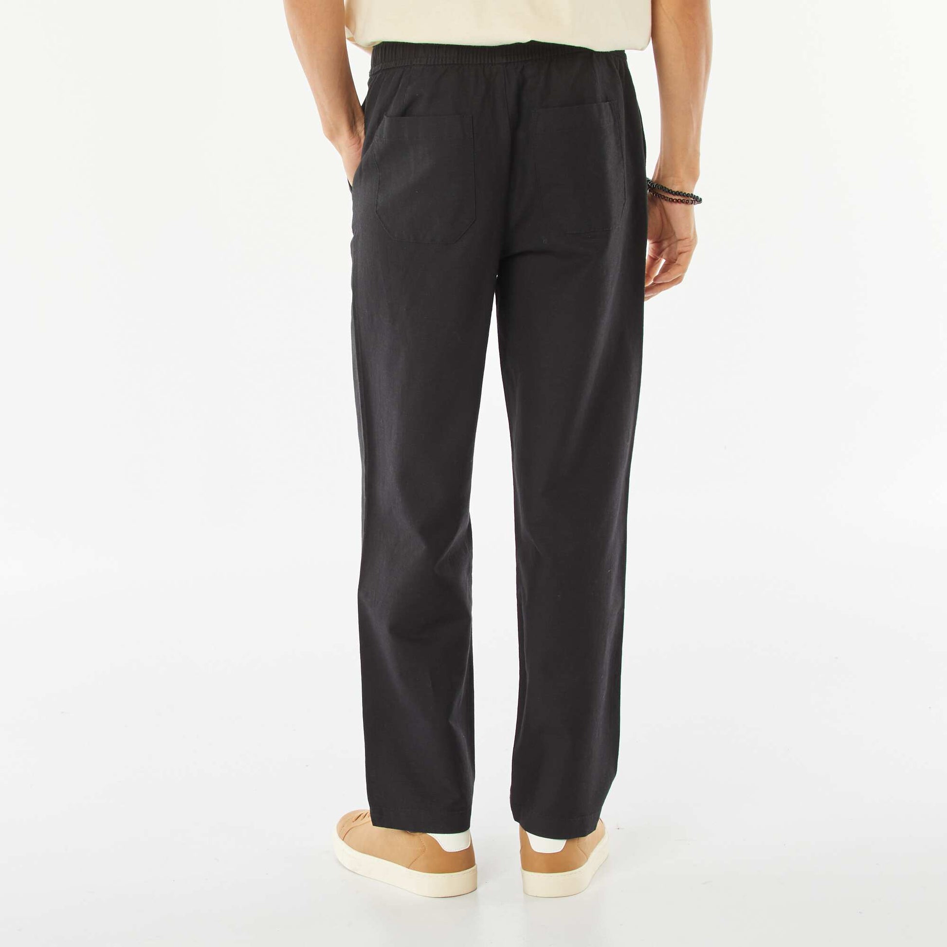Pantalon avec taille élastiquée et liens à nouer NOIR