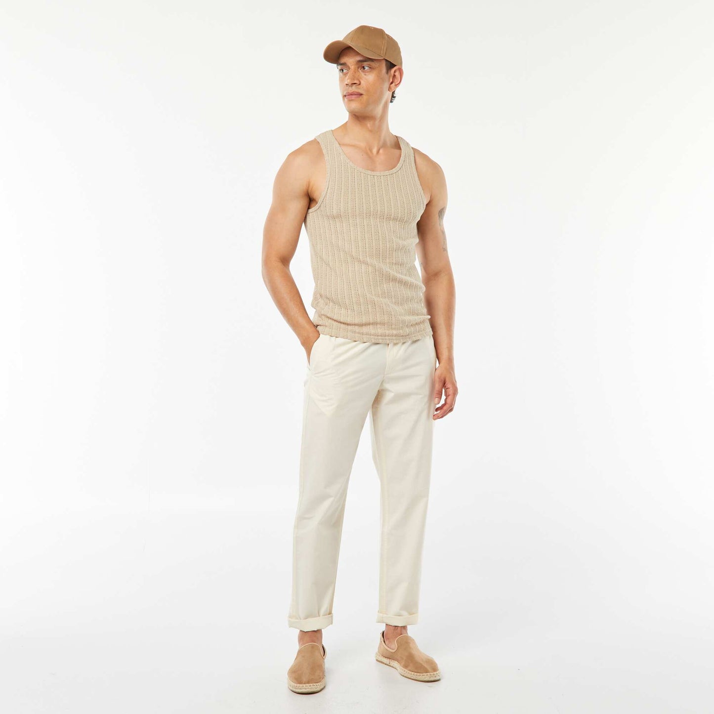 Pantalon droit en popeline craquante BLANC CASSé