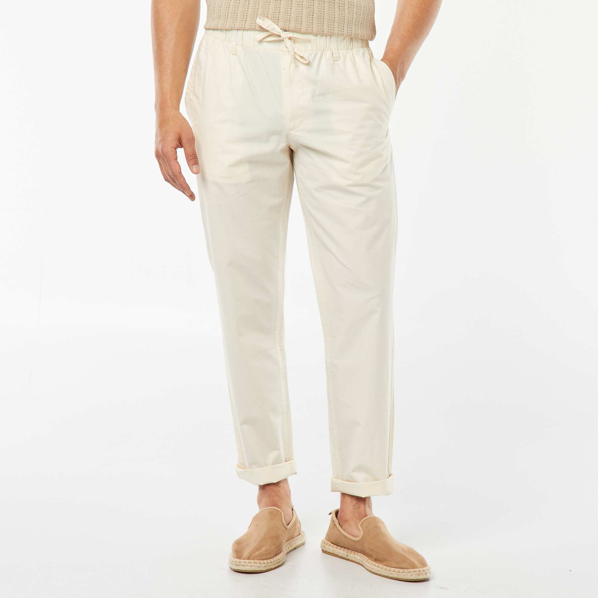 Pantalon droit en popeline craquante BLANC CASSé