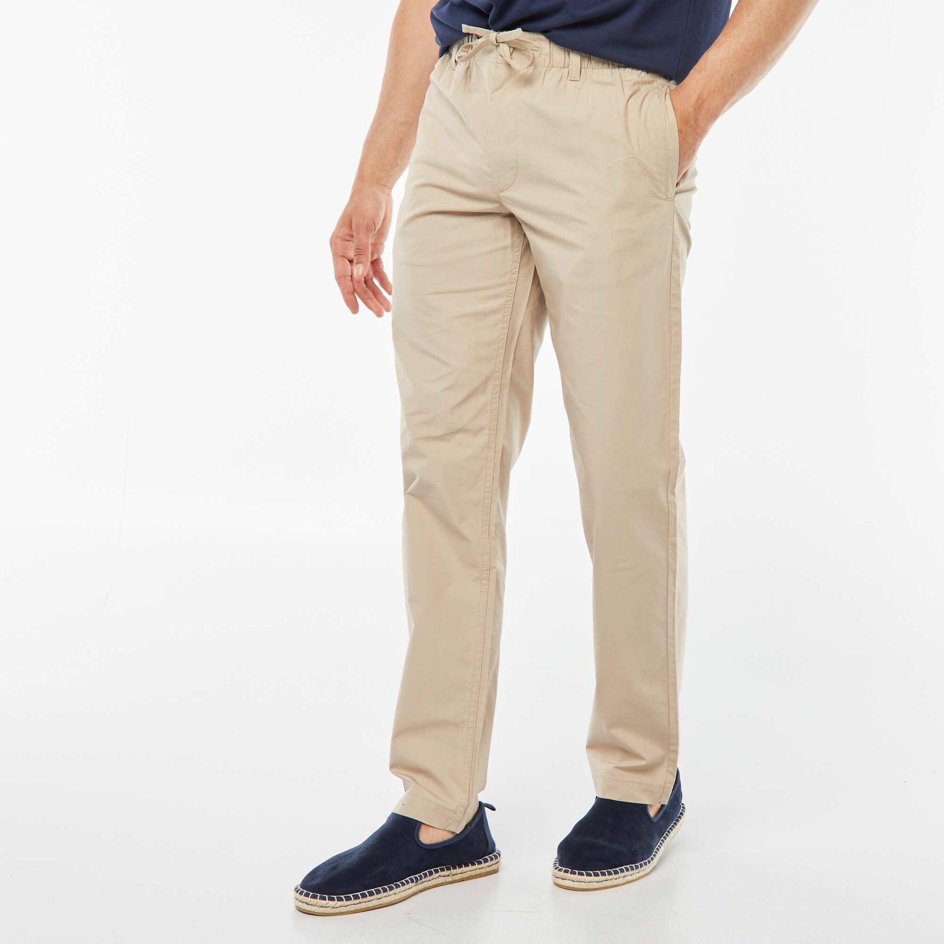 Pantalon droit en popeline craquante BEIGE