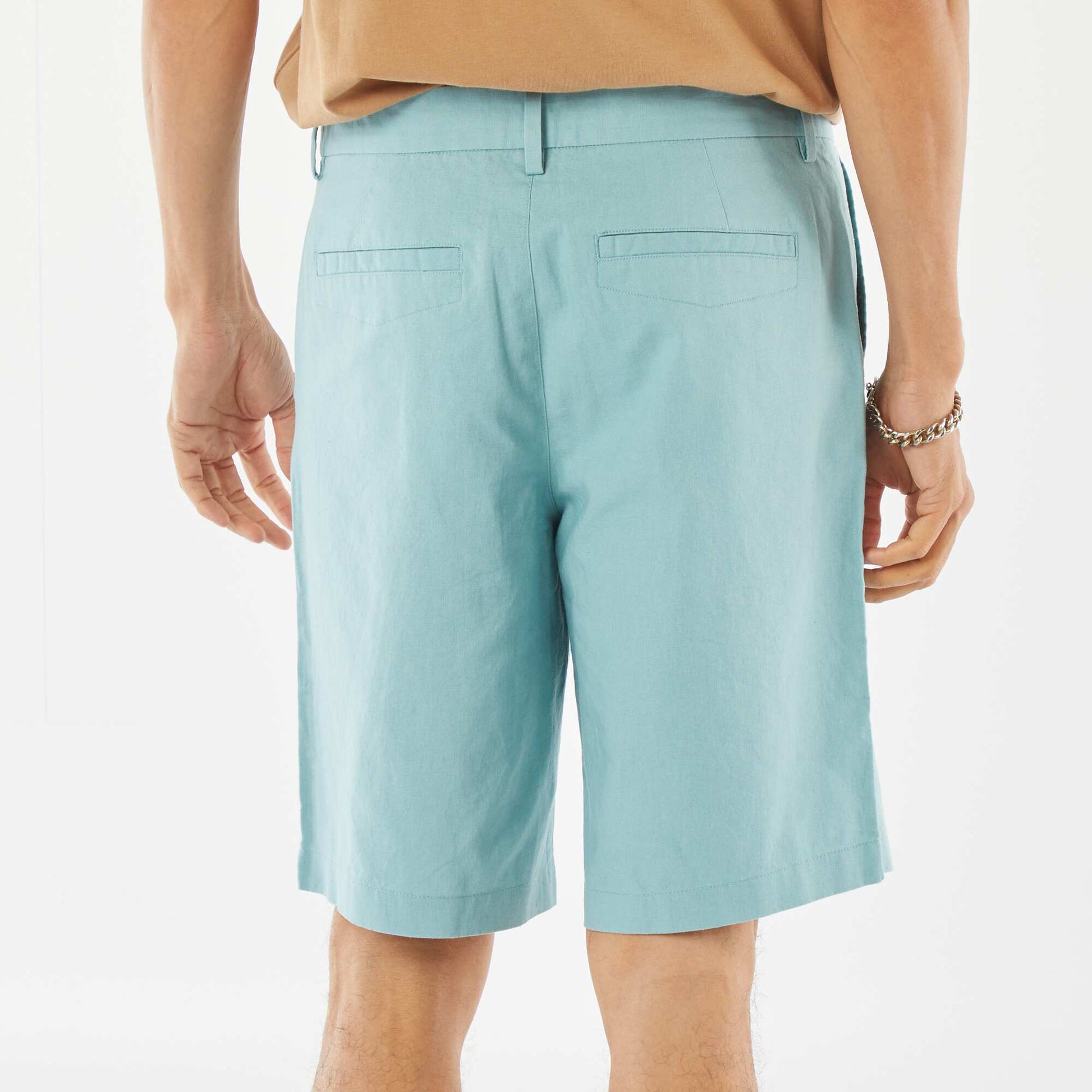 Bermuda chino en lin mélangé BLEU