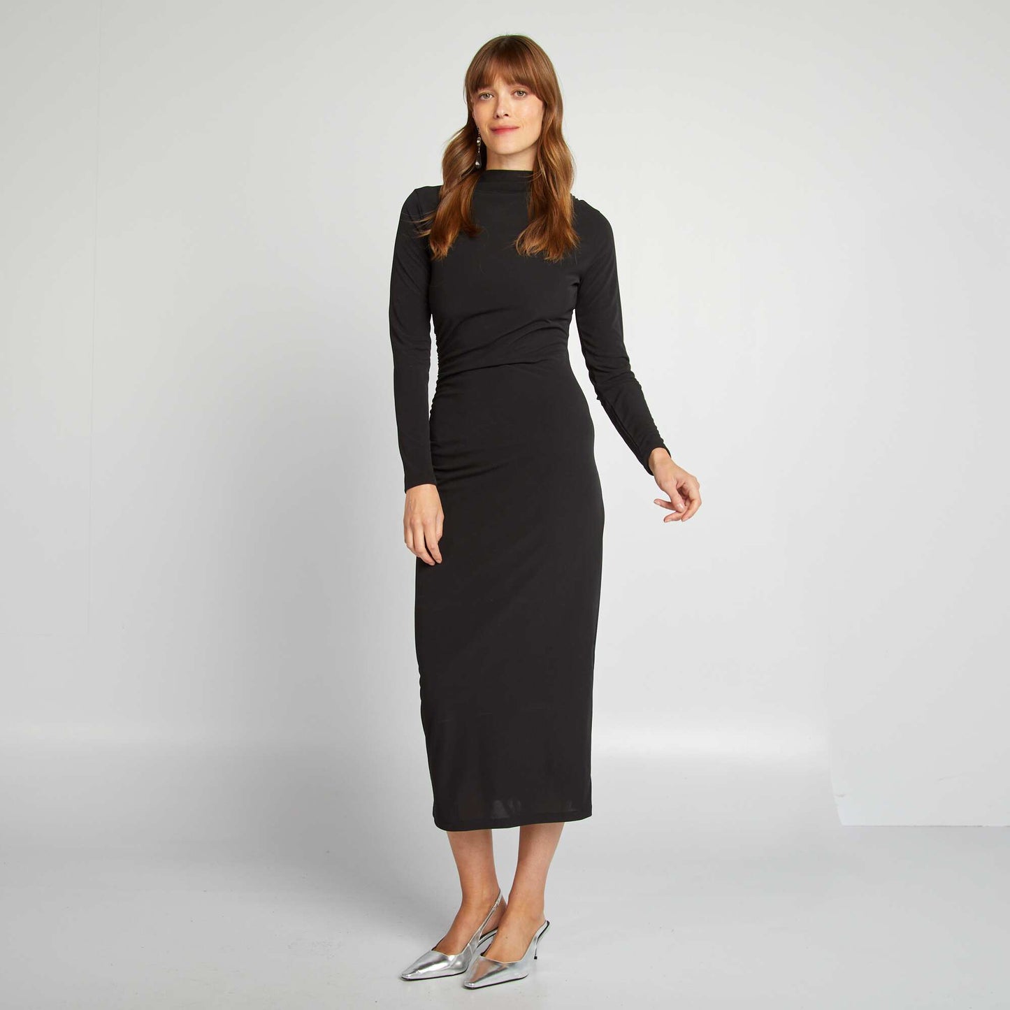 Robe longue ajustée drapée NOIR