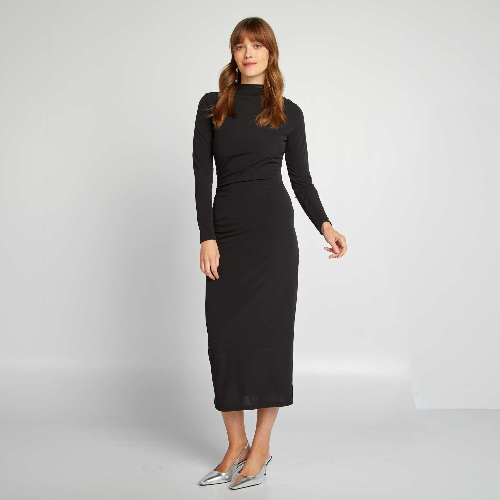 Robe longue ajustée drapée NOIR