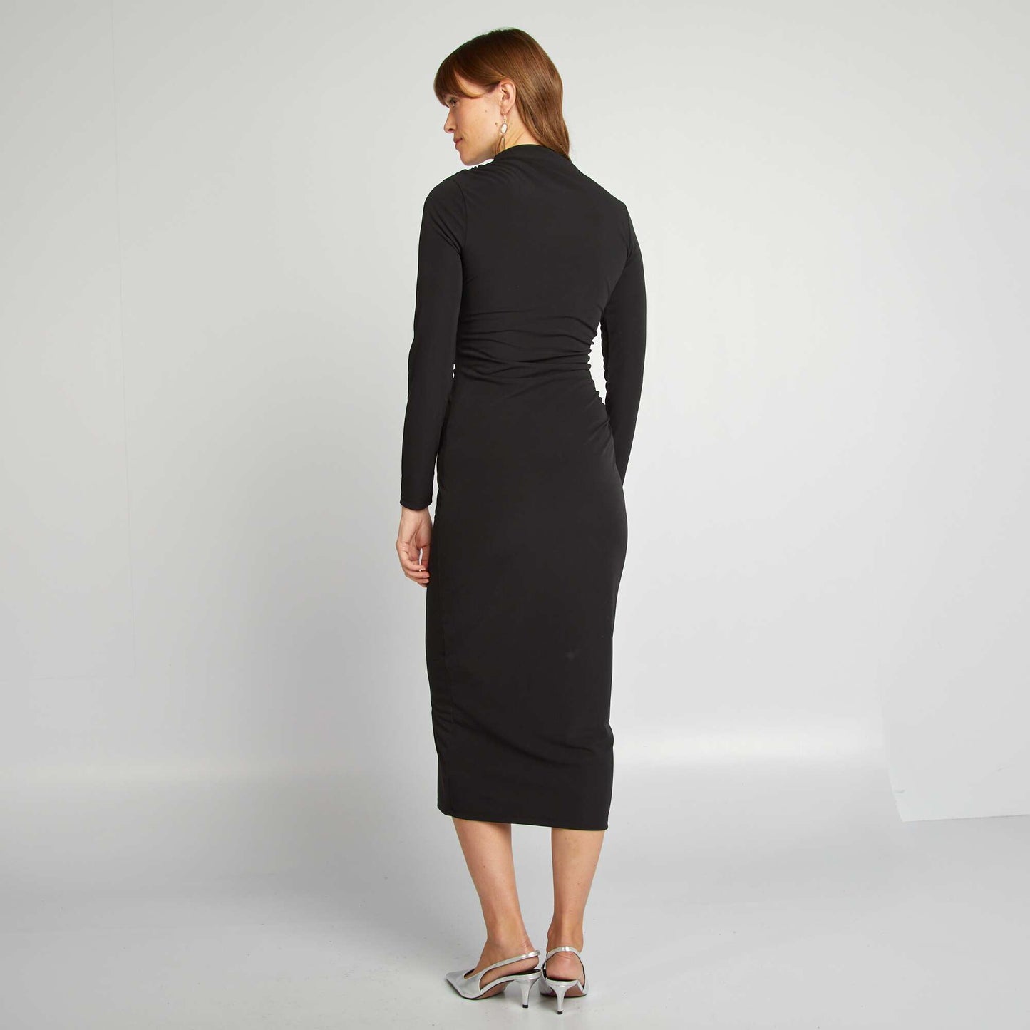 Robe longue ajustée drapée NOIR