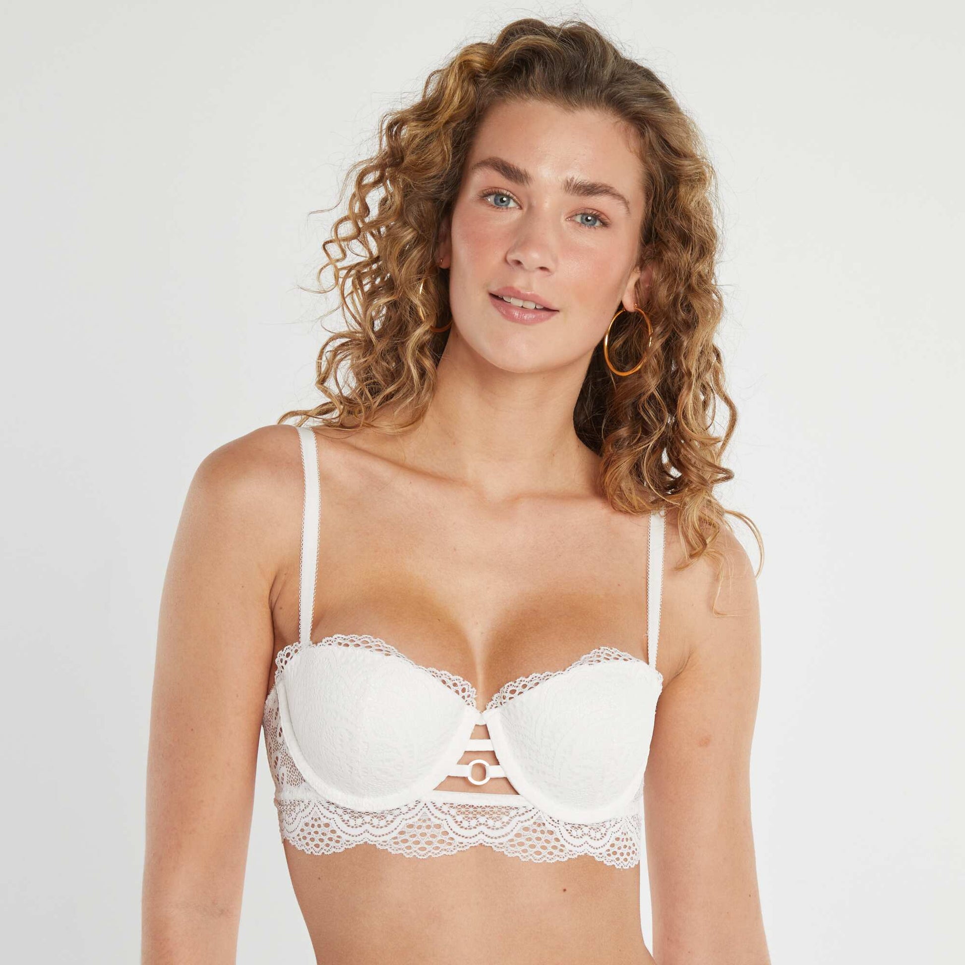 Soutien-gorge push up en dentelle fleurie BLANC