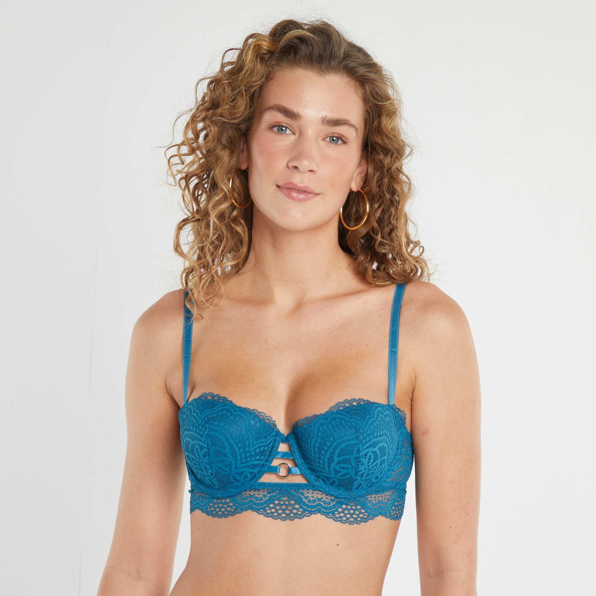 Soutien-gorge push up en dentelle fleurie BLEU