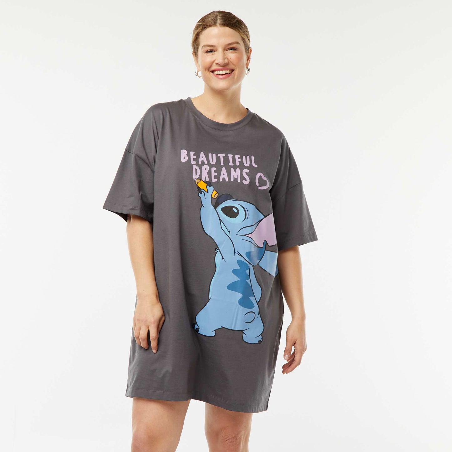 Chemise de nuit à manches courtes 'Disney' GRIS STITCH