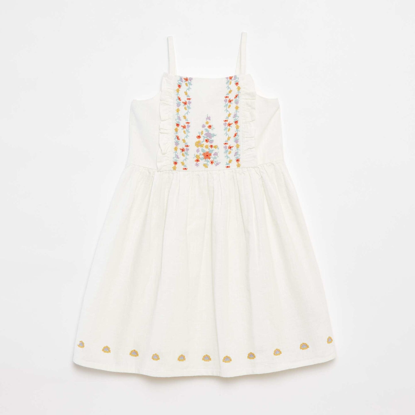 Robe en chaine et trame avec broderies BLANC