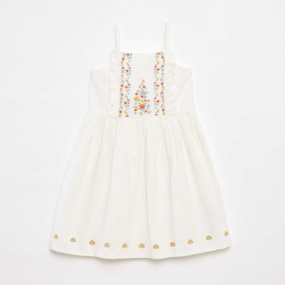 Robe en chaine et trame avec broderies BLANC