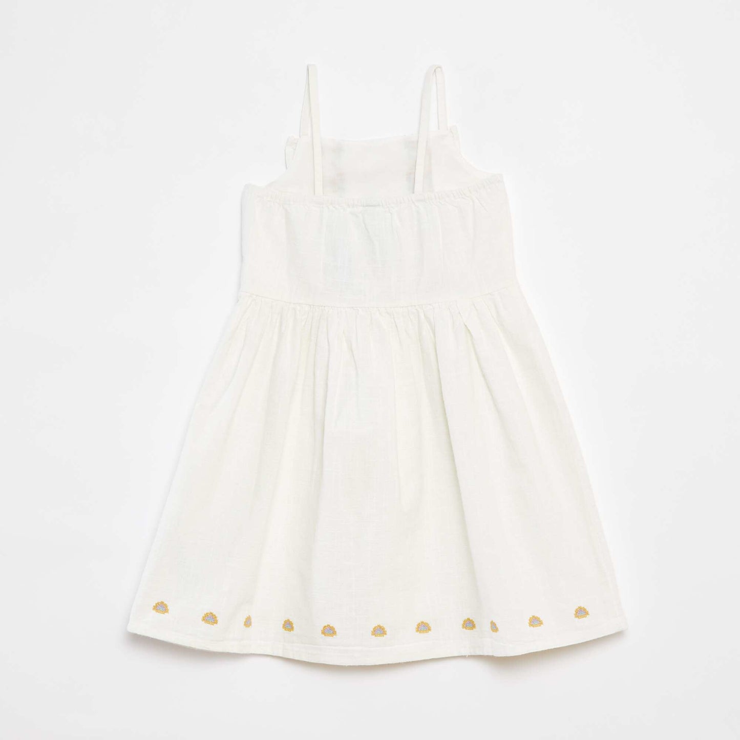 Robe en chaine et trame avec broderies BLANC