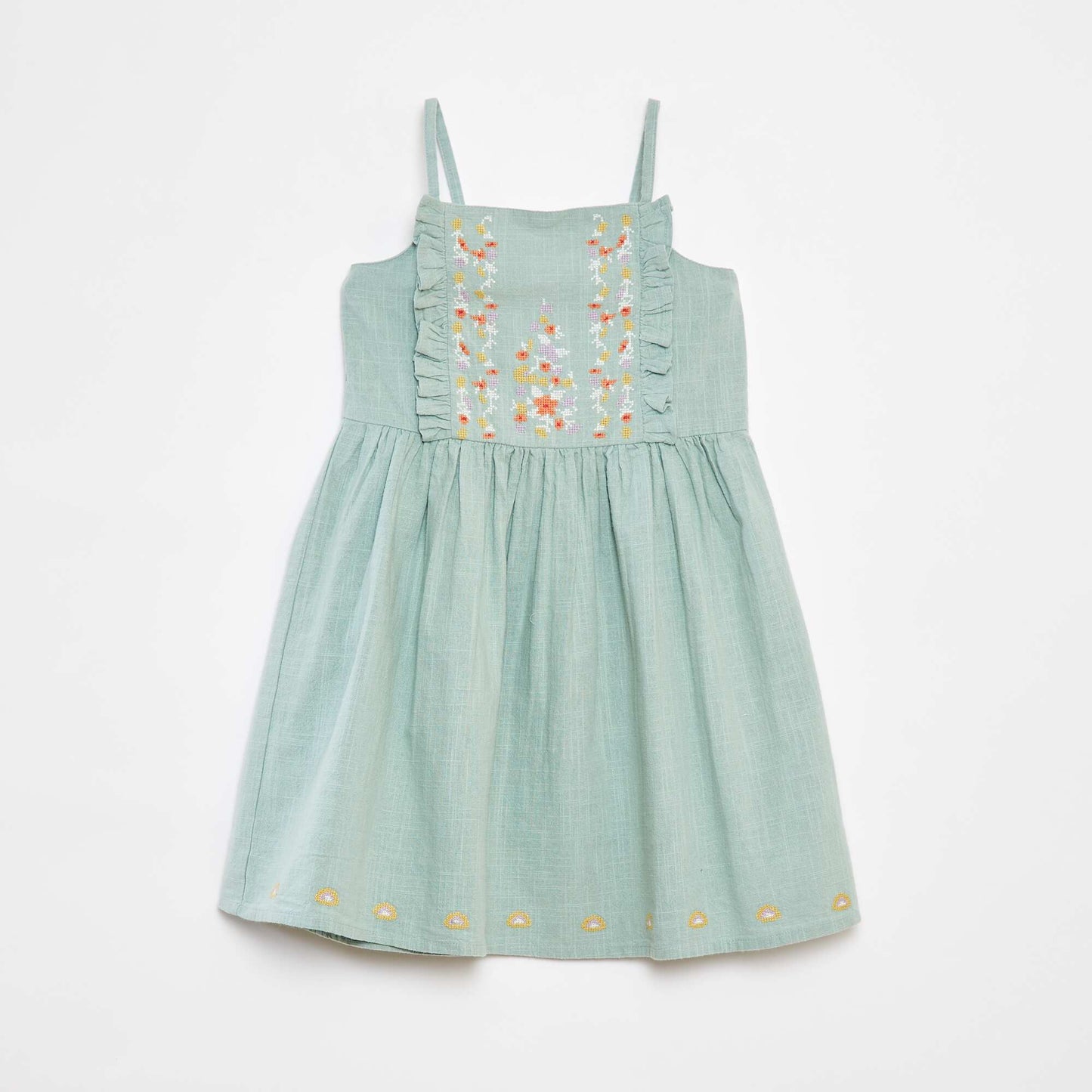 Robe en chaine et trame avec broderies VERT