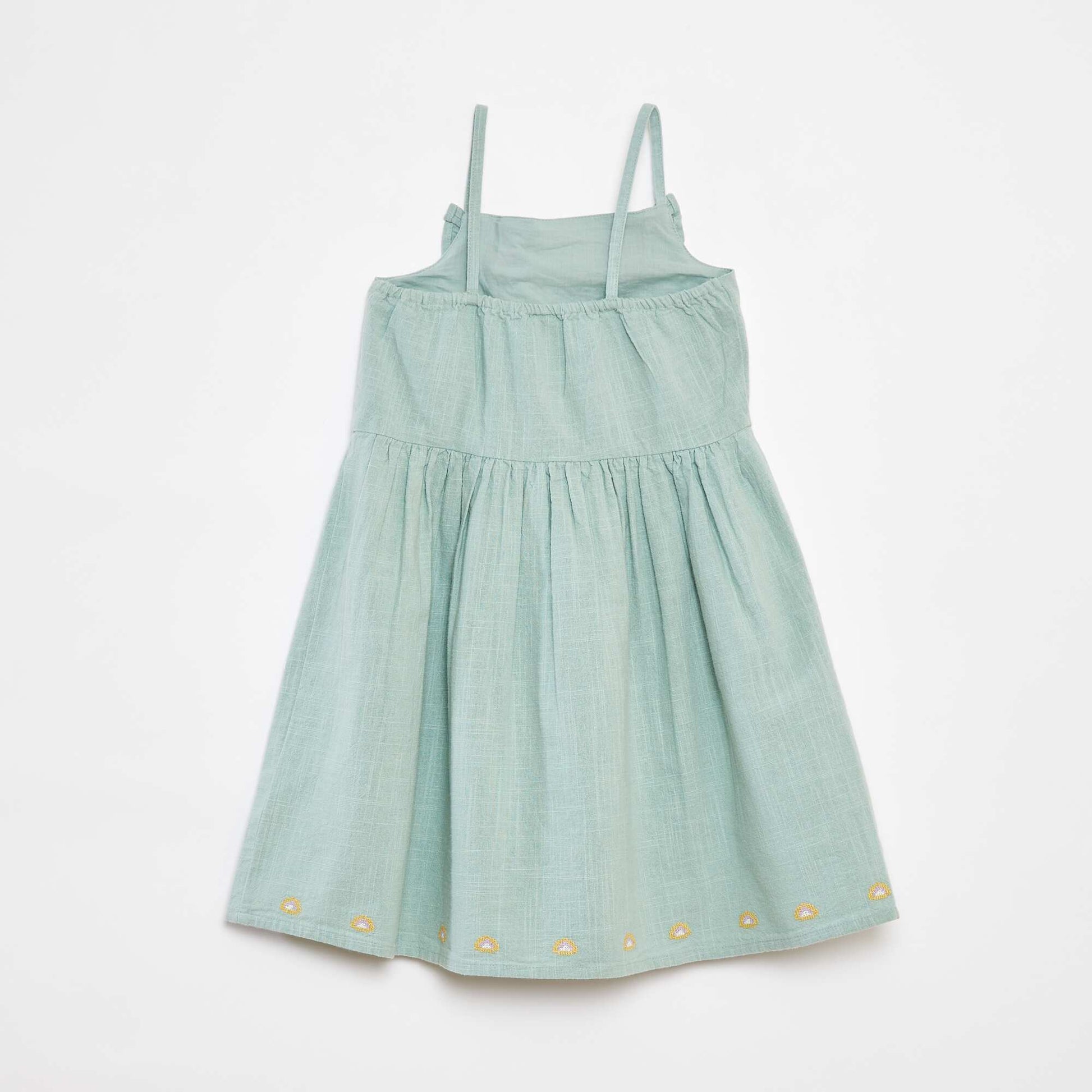 Robe en chaine et trame avec broderies VERT