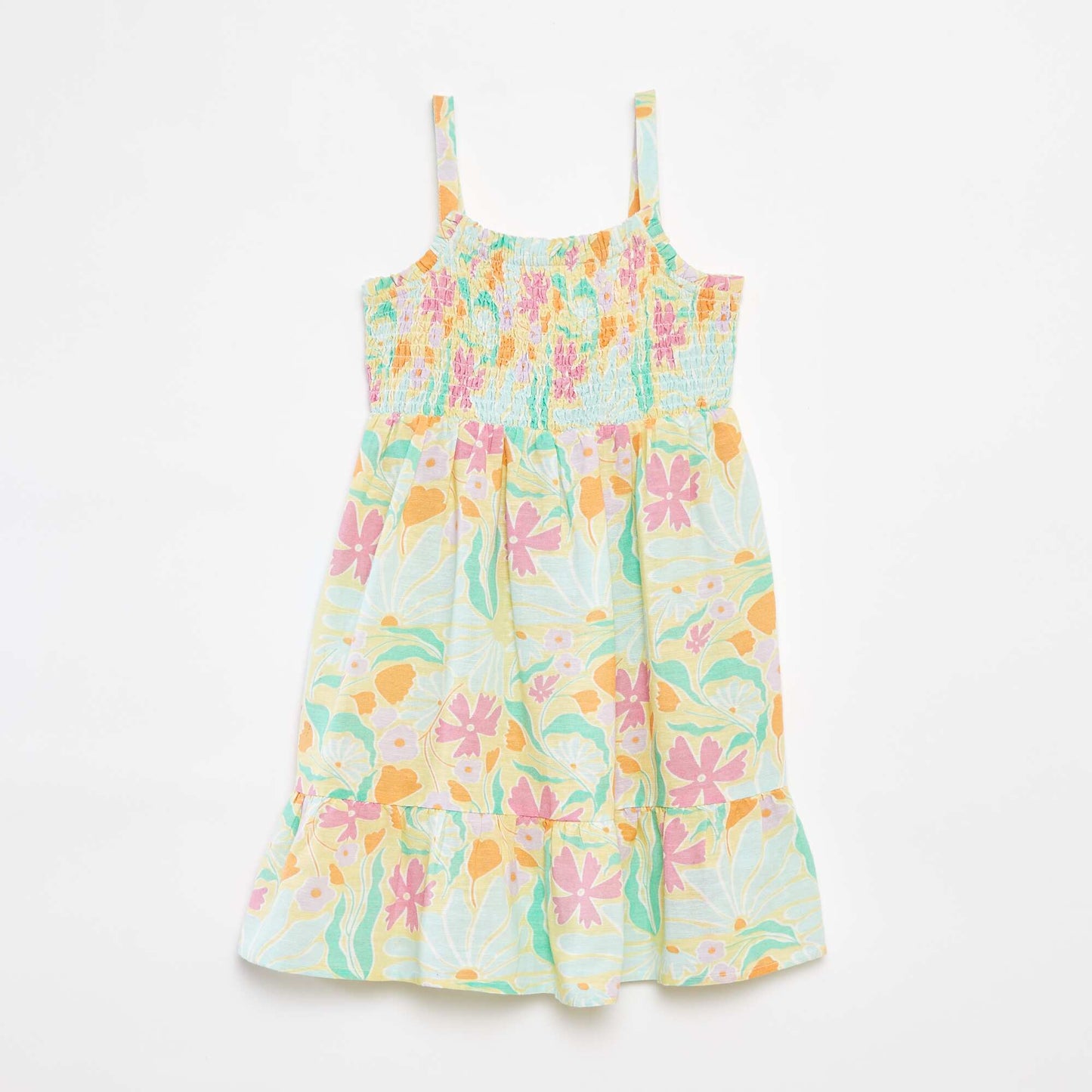Robe smockée en lin mélangé VERT