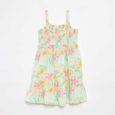 Robe smockée en lin mélangé VERT