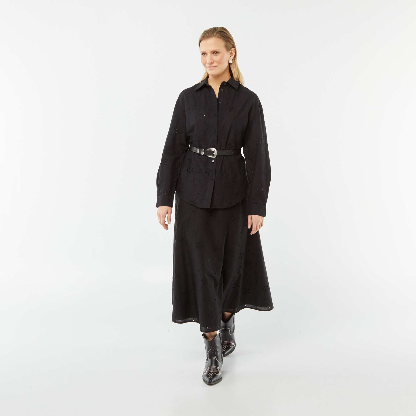 Chemise avec broderies anglaises NOIR
