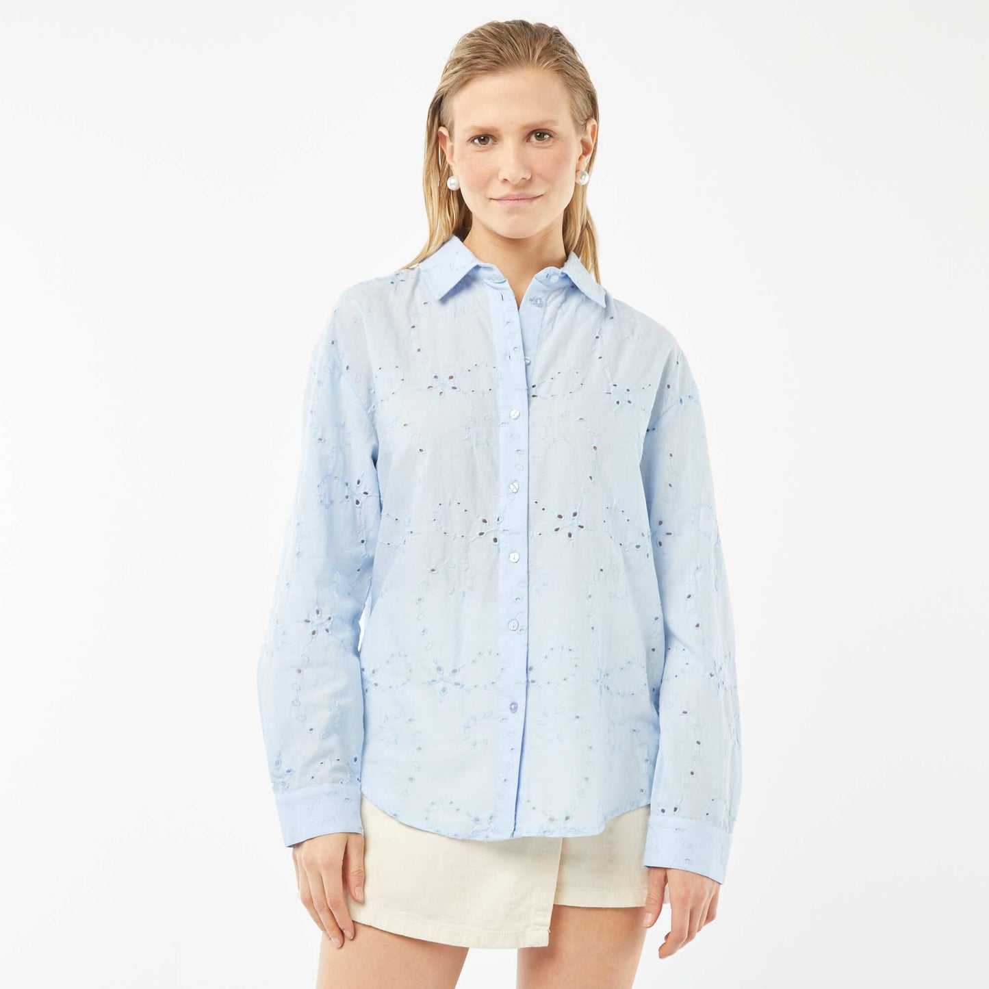 Chemise avec broderies anglaises BLEU