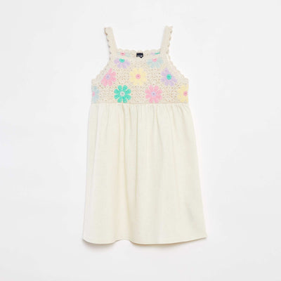 Robe bimatière avec top en crochet fleuri CRèME