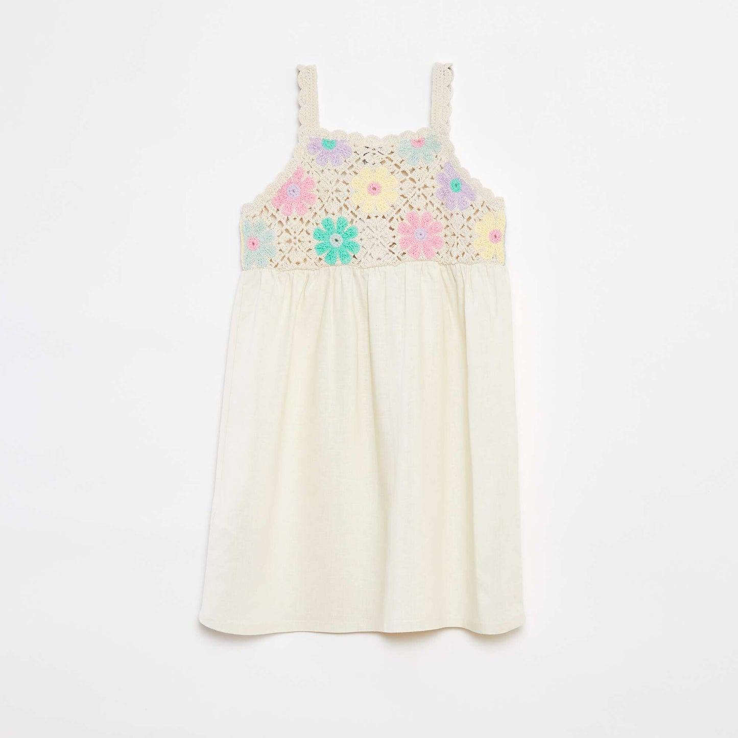 Robe bimatière avec top en crochet fleuri CRèME