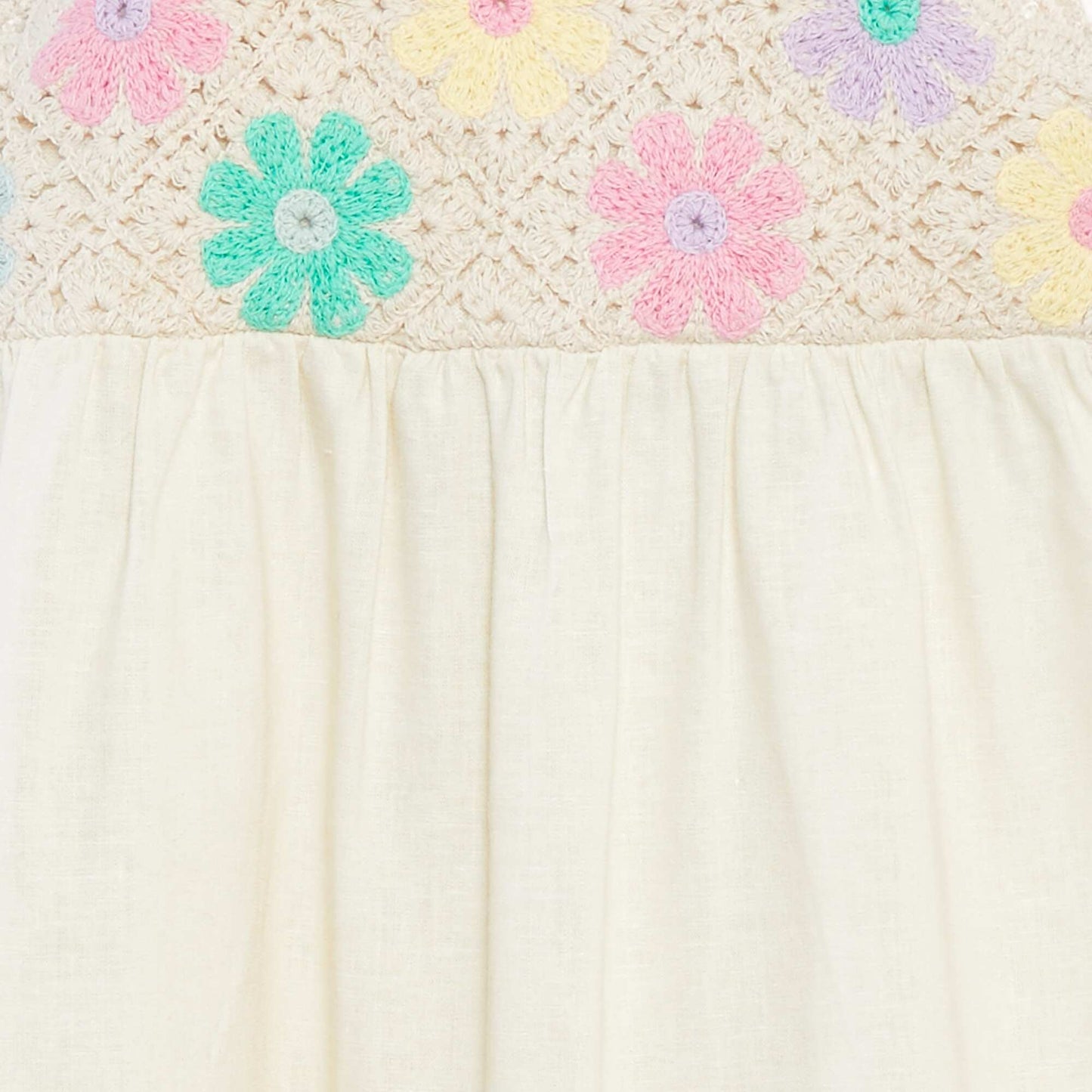 Robe bimatière avec top en crochet fleuri CRèME