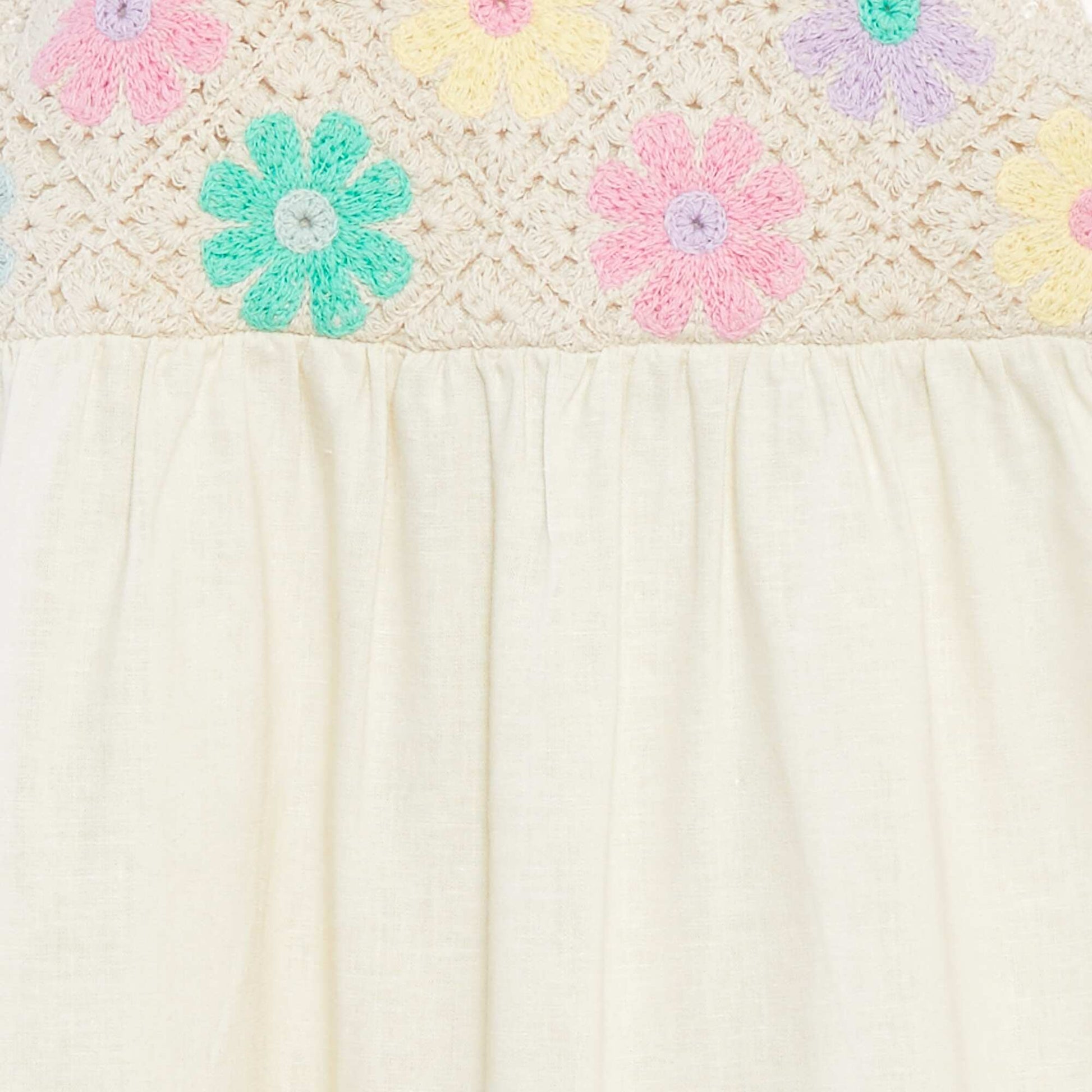 Robe bimatière avec top en crochet fleuri CRèME